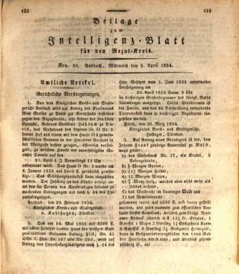 Königlich Bayerisches Intelligenzblatt für den Rezat-Kreis (Ansbacher Intelligenz-Zeitung) Mittwoch 9. April 1834