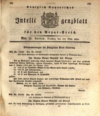 Königlich Bayerisches Intelligenzblatt für den Rezat-Kreis (Ansbacher Intelligenz-Zeitung) Samstag 3. Mai 1834