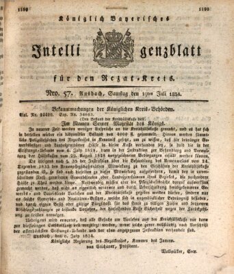 Königlich Bayerisches Intelligenzblatt für den Rezat-Kreis (Ansbacher Intelligenz-Zeitung) Samstag 19. Juli 1834