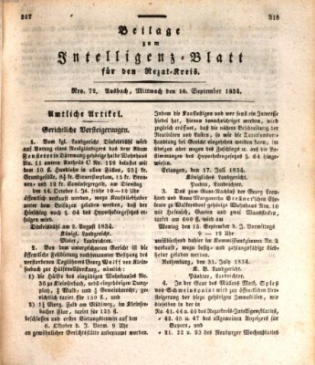 Königlich Bayerisches Intelligenzblatt für den Rezat-Kreis (Ansbacher Intelligenz-Zeitung) Mittwoch 10. September 1834