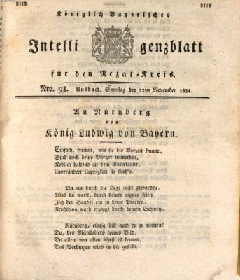 Königlich Bayerisches Intelligenzblatt für den Rezat-Kreis (Ansbacher Intelligenz-Zeitung) Samstag 22. November 1834