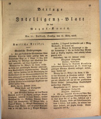 Königlich Bayerisches Intelligenzblatt für den Rezat-Kreis (Ansbacher Intelligenz-Zeitung) Samstag 12. März 1836