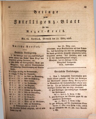 Königlich Bayerisches Intelligenzblatt für den Rezat-Kreis (Ansbacher Intelligenz-Zeitung) Mittwoch 23. März 1836