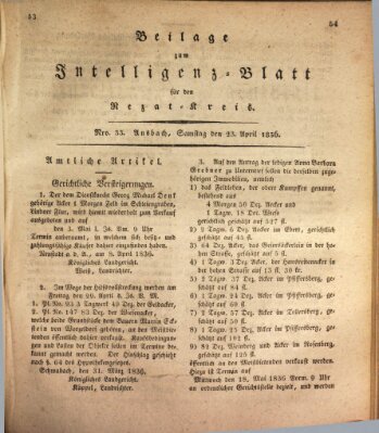 Königlich Bayerisches Intelligenzblatt für den Rezat-Kreis (Ansbacher Intelligenz-Zeitung) Samstag 23. April 1836