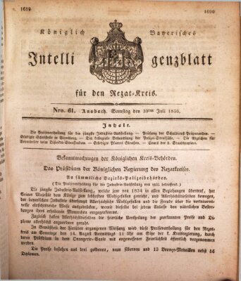 Königlich Bayerisches Intelligenzblatt für den Rezat-Kreis (Ansbacher Intelligenz-Zeitung) Samstag 30. Juli 1836