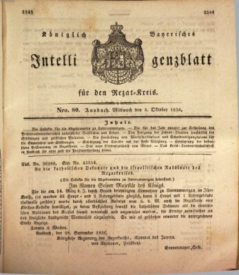 Königlich Bayerisches Intelligenzblatt für den Rezat-Kreis (Ansbacher Intelligenz-Zeitung) Mittwoch 5. Oktober 1836
