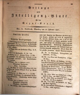 Königlich Bayerisches Intelligenzblatt für den Rezat-Kreis (Ansbacher Intelligenz-Zeitung) Samstag 18. Februar 1837