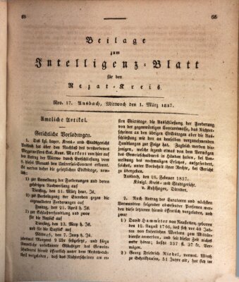 Königlich Bayerisches Intelligenzblatt für den Rezat-Kreis (Ansbacher Intelligenz-Zeitung) Mittwoch 1. März 1837