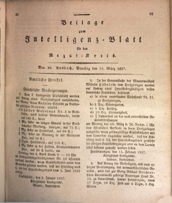 Königlich Bayerisches Intelligenzblatt für den Rezat-Kreis (Ansbacher Intelligenz-Zeitung) Samstag 11. März 1837