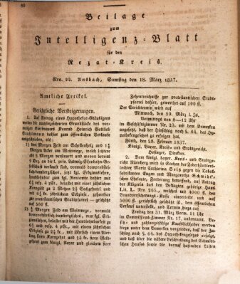 Königlich Bayerisches Intelligenzblatt für den Rezat-Kreis (Ansbacher Intelligenz-Zeitung) Samstag 18. März 1837