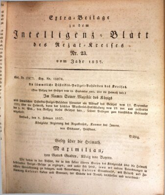 Königlich Bayerisches Intelligenzblatt für den Rezat-Kreis (Ansbacher Intelligenz-Zeitung) Mittwoch 22. März 1837