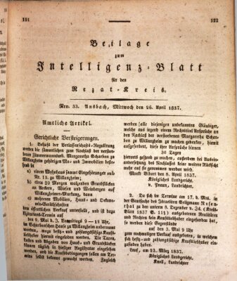 Königlich Bayerisches Intelligenzblatt für den Rezat-Kreis (Ansbacher Intelligenz-Zeitung) Mittwoch 26. April 1837