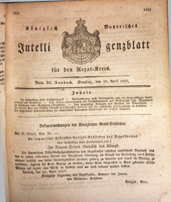 Königlich Bayerisches Intelligenzblatt für den Rezat-Kreis (Ansbacher Intelligenz-Zeitung) Samstag 29. April 1837
