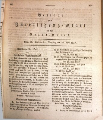 Königlich Bayerisches Intelligenzblatt für den Rezat-Kreis (Ansbacher Intelligenz-Zeitung) Samstag 29. April 1837