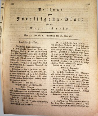 Königlich Bayerisches Intelligenzblatt für den Rezat-Kreis (Ansbacher Intelligenz-Zeitung) Mittwoch 31. Mai 1837