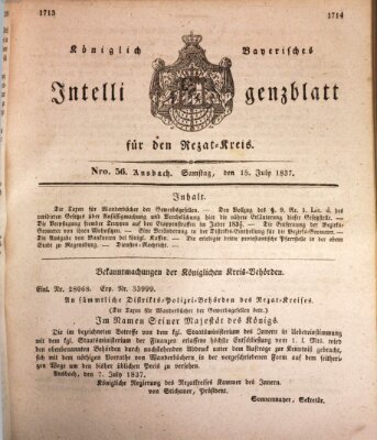 Königlich Bayerisches Intelligenzblatt für den Rezat-Kreis (Ansbacher Intelligenz-Zeitung) Samstag 15. Juli 1837