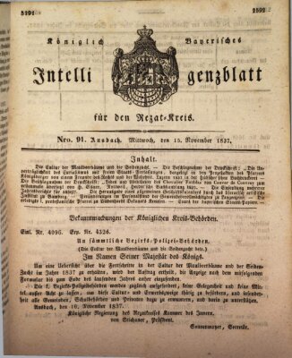 Königlich Bayerisches Intelligenzblatt für den Rezat-Kreis (Ansbacher Intelligenz-Zeitung) Mittwoch 15. November 1837