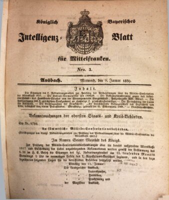 Königlich Bayerisches Intelligenzblatt für Mittelfranken (Ansbacher Intelligenz-Zeitung) Mittwoch 9. Januar 1839