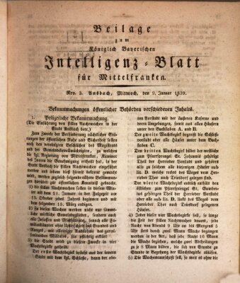 Königlich Bayerisches Intelligenzblatt für Mittelfranken (Ansbacher Intelligenz-Zeitung) Mittwoch 9. Januar 1839