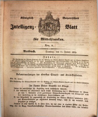 Königlich Bayerisches Intelligenzblatt für Mittelfranken (Ansbacher Intelligenz-Zeitung) Samstag 26. Januar 1839