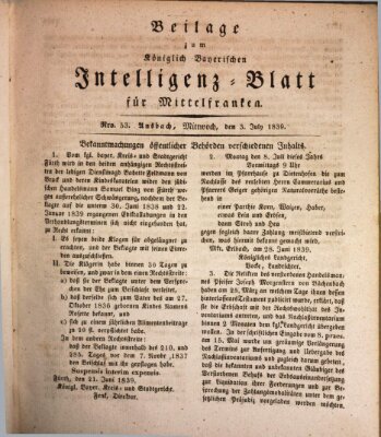 Königlich Bayerisches Intelligenzblatt für Mittelfranken (Ansbacher Intelligenz-Zeitung) Mittwoch 3. Juli 1839