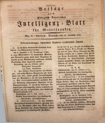 Königlich Bayerisches Intelligenzblatt für Mittelfranken (Ansbacher Intelligenz-Zeitung) Mittwoch 20. November 1839