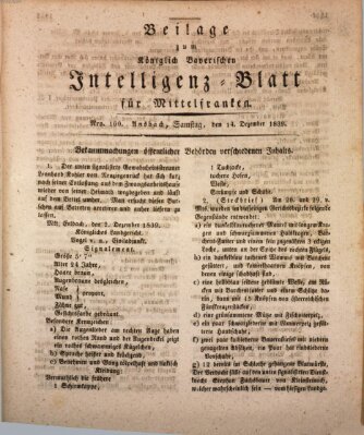 Königlich Bayerisches Intelligenzblatt für Mittelfranken (Ansbacher Intelligenz-Zeitung) Samstag 14. Dezember 1839