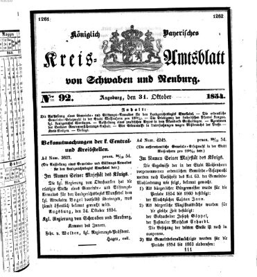 Königlich Bayerisches Kreis-Amtsblatt von Schwaben und Neuburg Dienstag 31. Oktober 1854