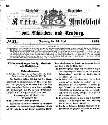 Königlich Bayerisches Kreis-Amtsblatt von Schwaben und Neuburg Dienstag 13. April 1858