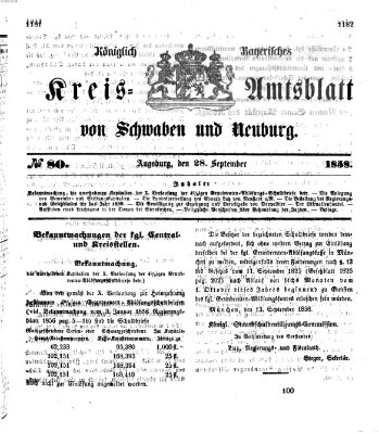 Königlich Bayerisches Kreis-Amtsblatt von Schwaben und Neuburg Dienstag 28. September 1858