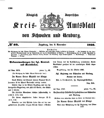 Königlich Bayerisches Kreis-Amtsblatt von Schwaben und Neuburg Freitag 2. November 1860