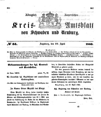 Königlich Bayerisches Kreis-Amtsblatt von Schwaben und Neuburg Mittwoch 22. April 1863