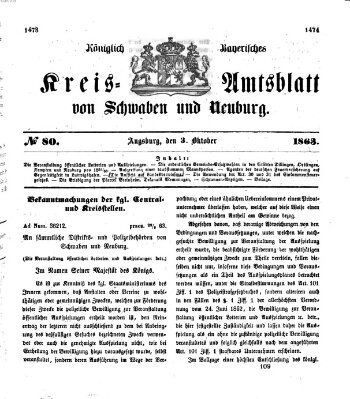 Königlich Bayerisches Kreis-Amtsblatt von Schwaben und Neuburg Samstag 3. Oktober 1863
