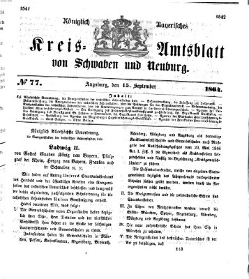 Königlich Bayerisches Kreis-Amtsblatt von Schwaben und Neuburg Donnerstag 15. September 1864