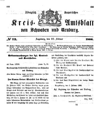 Königlich Bayerisches Kreis-Amtsblatt von Schwaben und Neuburg Samstag 10. Februar 1866
