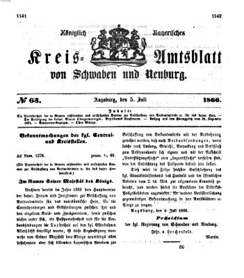 Königlich Bayerisches Kreis-Amtsblatt von Schwaben und Neuburg Donnerstag 5. Juli 1866