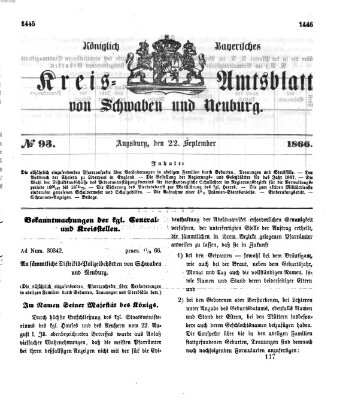Königlich Bayerisches Kreis-Amtsblatt von Schwaben und Neuburg Samstag 22. September 1866