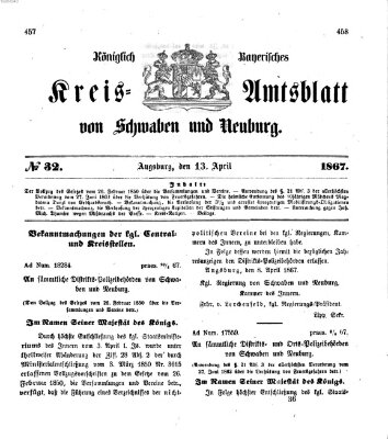 Königlich Bayerisches Kreis-Amtsblatt von Schwaben und Neuburg Samstag 13. April 1867