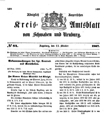 Königlich Bayerisches Kreis-Amtsblatt von Schwaben und Neuburg Samstag 12. Oktober 1867