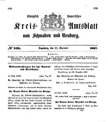 Königlich Bayerisches Kreis-Amtsblatt von Schwaben und Neuburg Dienstag 31. Dezember 1867