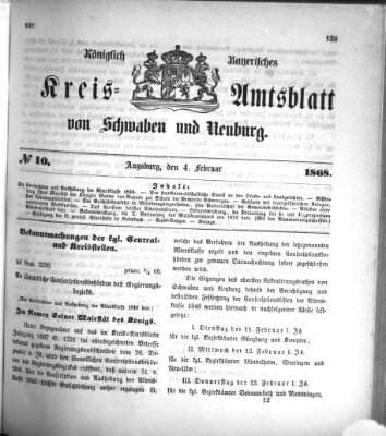 Königlich Bayerisches Kreis-Amtsblatt von Schwaben und Neuburg Dienstag 4. Februar 1868