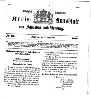 Königlich Bayerisches Kreis-Amtsblatt von Schwaben und Neuburg Mittwoch 2. September 1868
