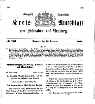 Königlich Bayerisches Kreis-Amtsblatt von Schwaben und Neuburg Mittwoch 18. November 1868