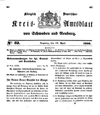Königlich Bayerisches Kreis-Amtsblatt von Schwaben und Neuburg Freitag 18. April 1856