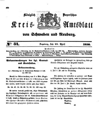 Königlich Bayerisches Kreis-Amtsblatt von Schwaben und Neuburg Freitag 25. April 1856