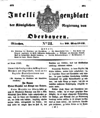 Intelligenzblatt der Königlichen Regierung von Oberbayern (Münchner Intelligenzblatt) Freitag 20. Mai 1842