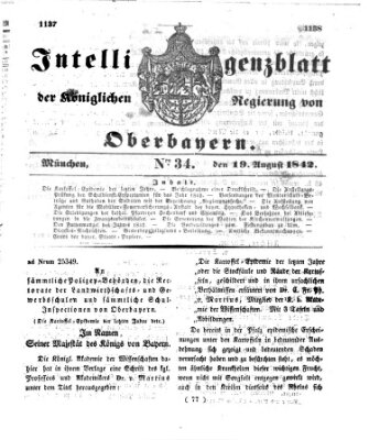 Intelligenzblatt der Königlichen Regierung von Oberbayern (Münchner Intelligenzblatt) Freitag 19. August 1842