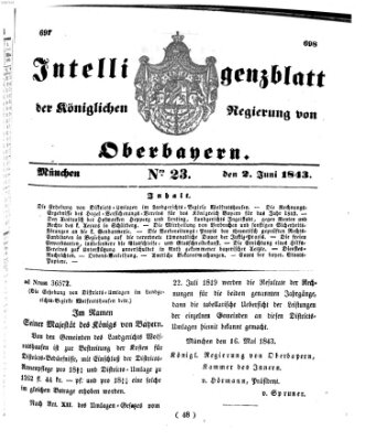 Intelligenzblatt der Königlichen Regierung von Oberbayern (Münchner Intelligenzblatt) Freitag 2. Juni 1843