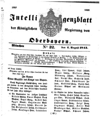 Intelligenzblatt der Königlichen Regierung von Oberbayern (Münchner Intelligenzblatt) Freitag 4. August 1843