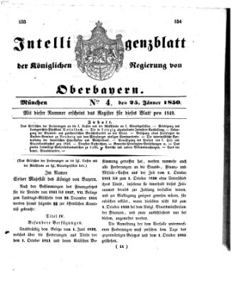 Intelligenzblatt der Königlichen Regierung von Oberbayern (Münchner Intelligenzblatt) Freitag 25. Januar 1850